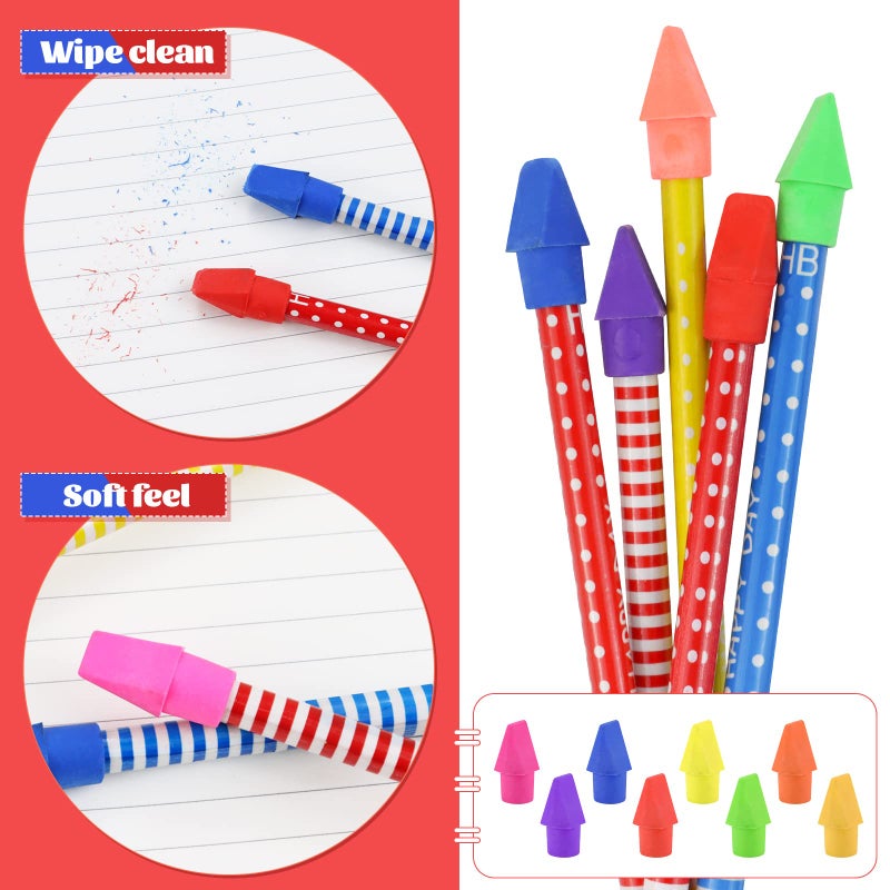 Fyess 800PCS Caps Pencil Erasers Chisel Shape Pencil Eraser Arrowhead Caps Erasers Latex Free Pencil Pencil Eraser Toppers Assorted Colors for Favors Games Prizes Pencil Top Erasers Home School Office - Image 4